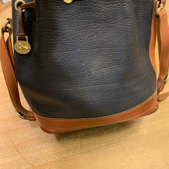 Dooney & Bourke Dark Blue and Brown Leather Draw String Bag - Picture 11 of 13